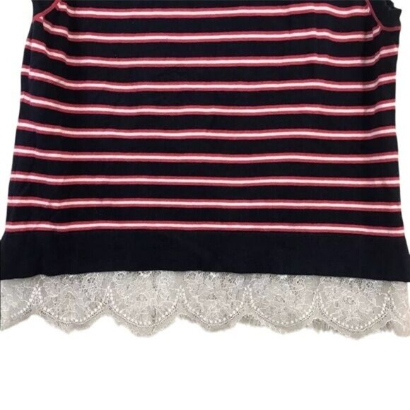 Tommy Hilfiger Size L Sleeveless Navy Red Striped Knit Top Lace Hem Nautical - Picture 7 of 7
